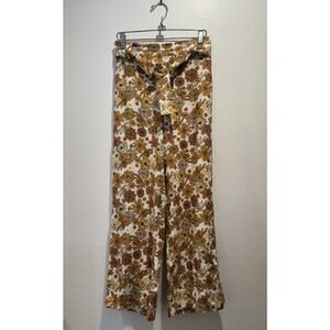 Rachel Zoe Floral Print Pants Women’s Size XS Belted Cropped Linen Blend Retro